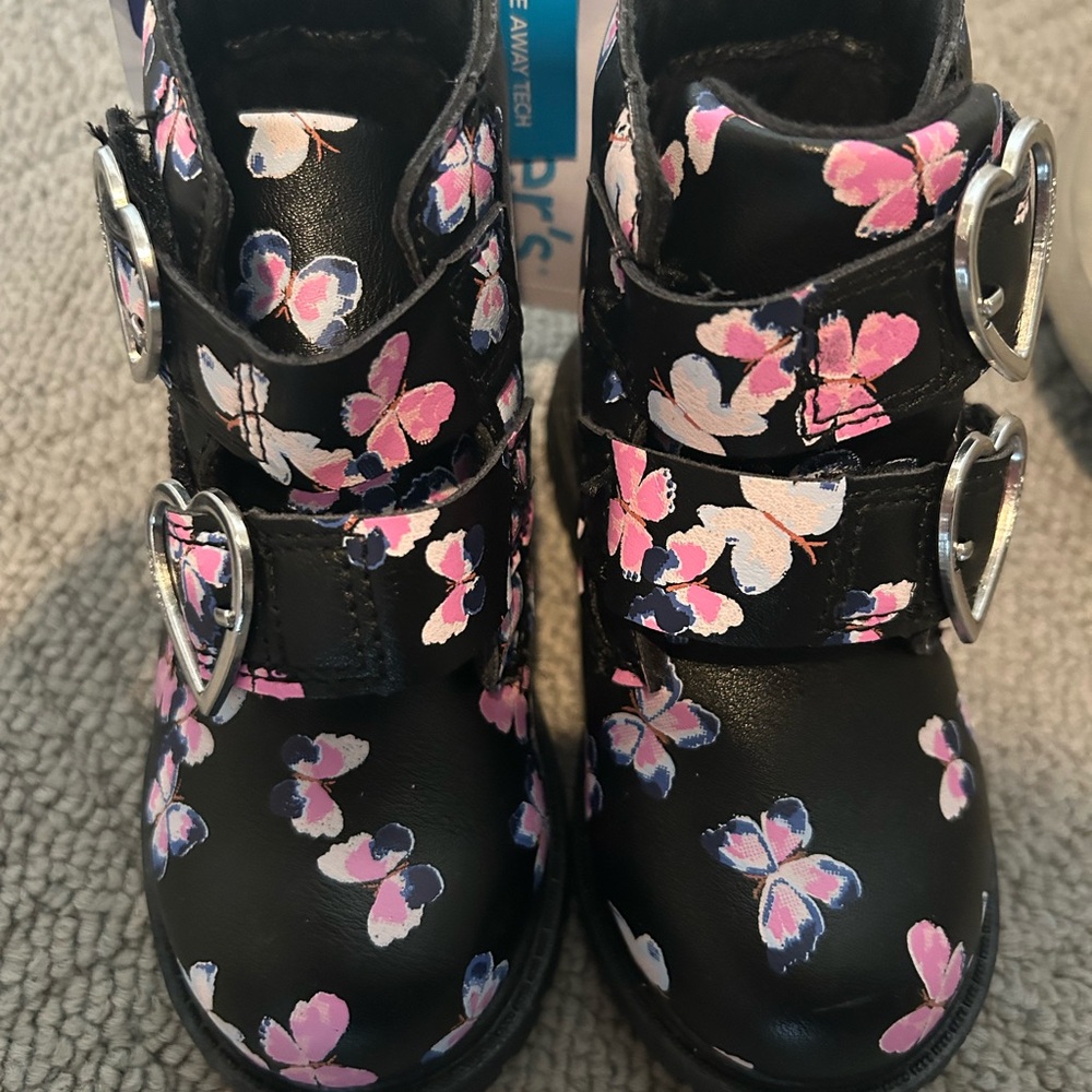 Carter's Black and Pink Butterfly Combat Boots